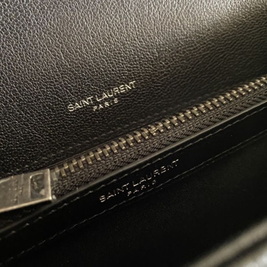 Replica YSL Saint Laurent Medium Envelope Kate Chain shoulder Bag Mix Matelasse Black Silver