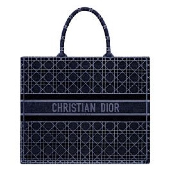 Replica Christian Dior Cannage Embroidered Velvet Dior Book Tote Dark Blue