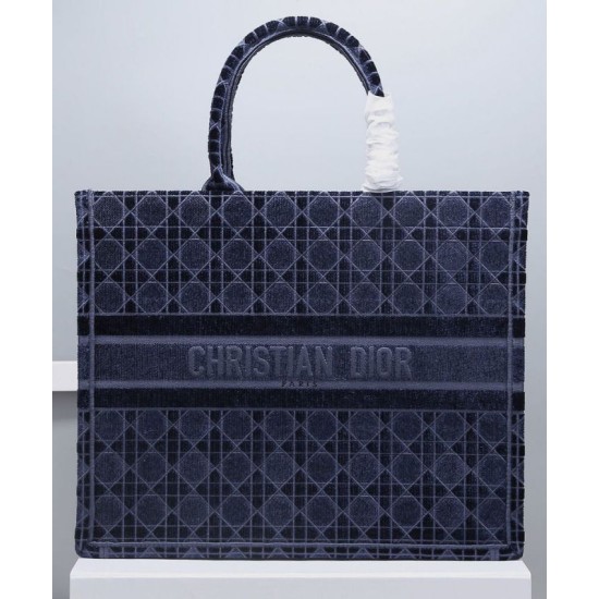 Replica Christian Dior Cannage Embroidered Velvet Dior Book Tote Dark Blue