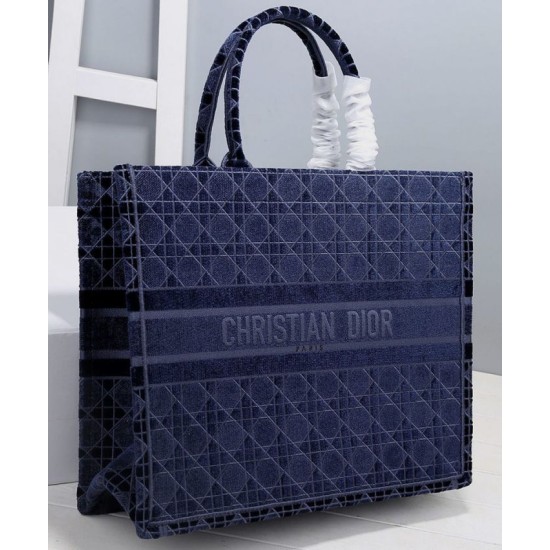 Replica Christian Dior Cannage Embroidered Velvet Dior Book Tote Dark Blue