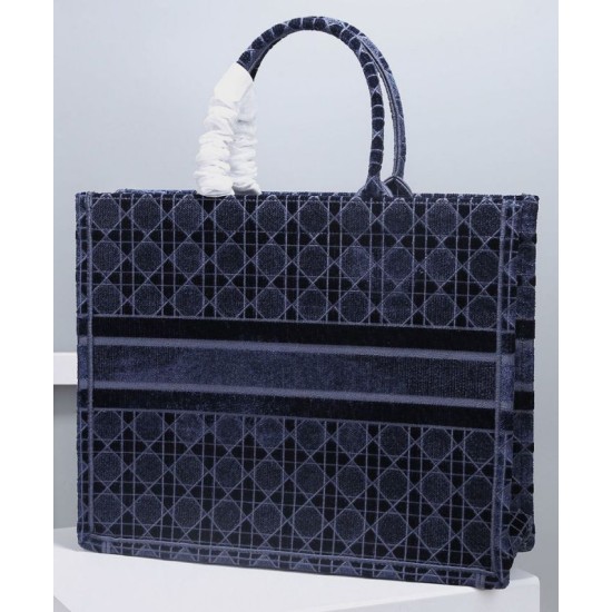 Replica Christian Dior Cannage Embroidered Velvet Dior Book Tote Dark Blue