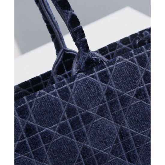 Replica Christian Dior Cannage Embroidered Velvet Dior Book Tote Dark Blue