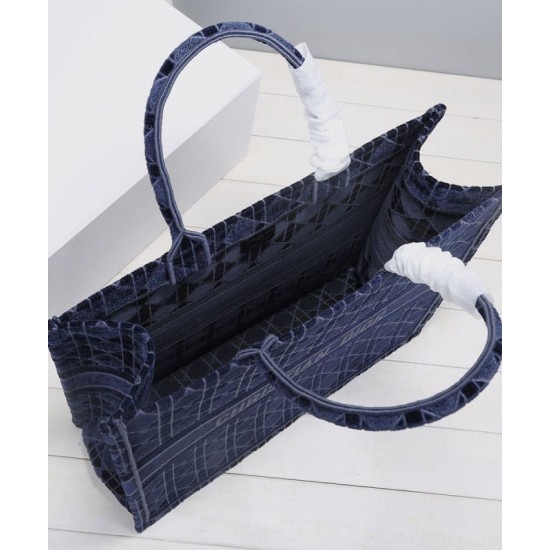 Replica Christian Dior Cannage Embroidered Velvet Dior Book Tote Dark Blue