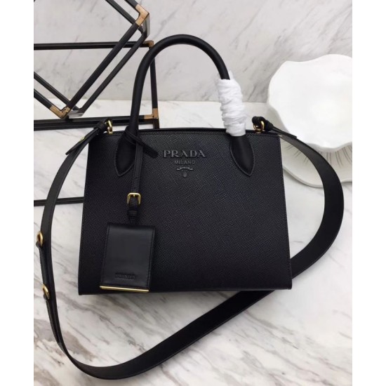 Fake Prada Monochrome Saffiano Leather Bag 1BA156 Black Replica