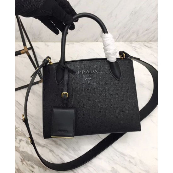 Fake Prada Monochrome Saffiano Leather Bag 1BA156 Black Replica
