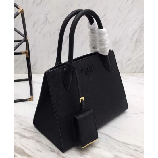 Fake Prada Monochrome Saffiano Leather Bag 1BA156 Black Replica