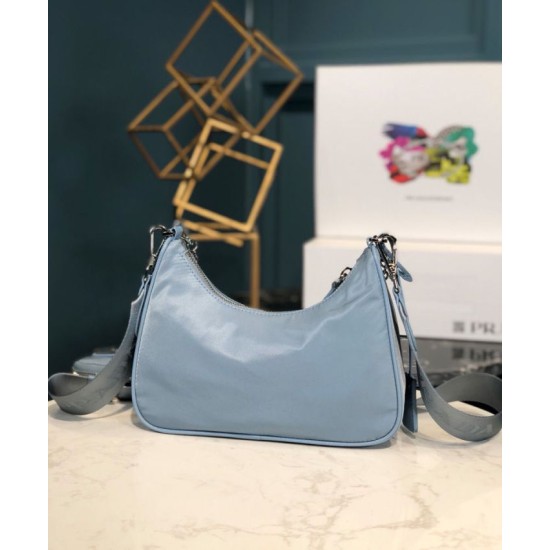 Fake Prada Re-Edition 2005 nylon shoulder bag Light Blue Replica