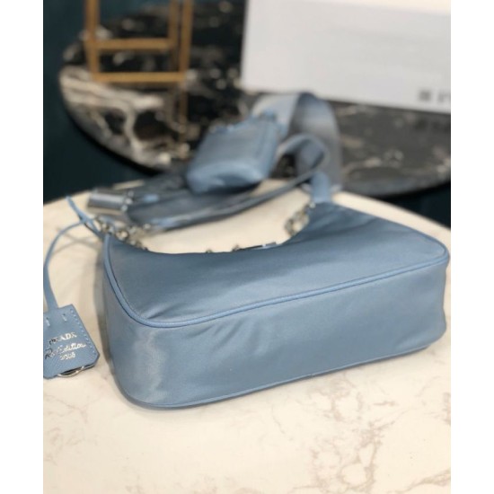 Fake Prada Re-Edition 2005 nylon shoulder bag Light Blue Replica