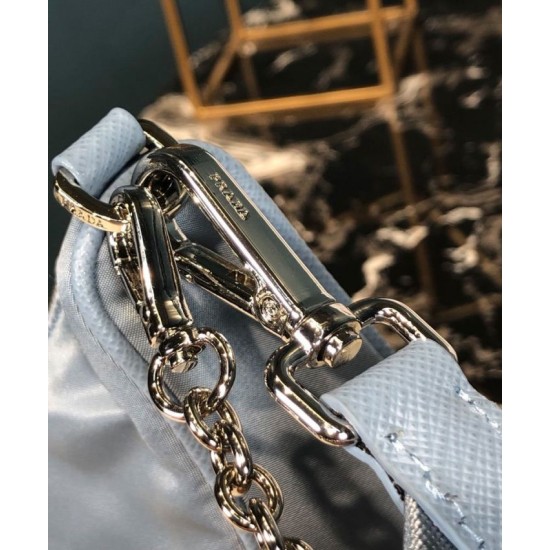 Fake Prada Re-Edition 2005 nylon shoulder bag Light Blue Replica
