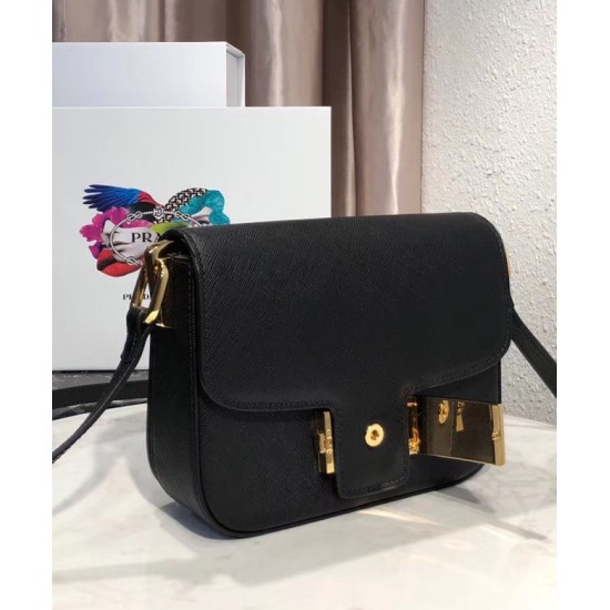 Replica Prada Embleme Saffiano Leather Bag 1BD217 Black