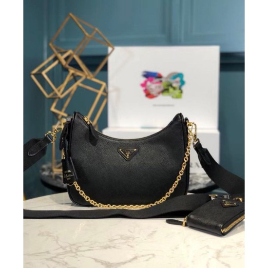 Fake Prada Re-Edition 2005 Saffiano leather bag 1BH204 Black Replica Replica Prada Re-Edition 2005 Saffiano leather bag 1BH204 Black