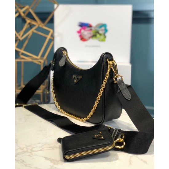 Fake Prada Re-Edition 2005 Saffiano leather bag 1BH204 Black Replica Replica Prada Re-Edition 2005 Saffiano leather bag 1BH204 Black