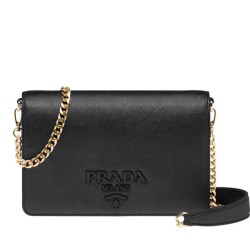 Replica Prada Saffiano leather shoulder bag 1BP012 Black