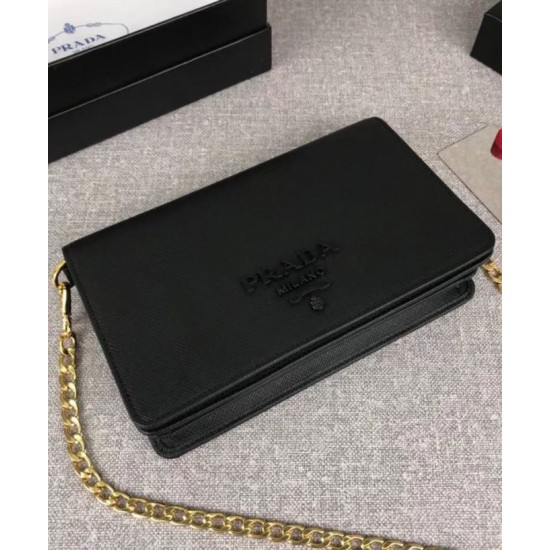 Replica Prada Saffiano leather shoulder bag 1BP012 Black