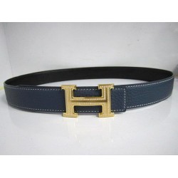 Fake Hermes in Calfskin Diamond H Belt HB120 Blue Gold Replica