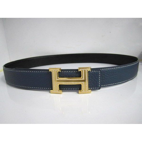Fake Hermes in Calfskin Diamond H Belt HB120 Blue Gold Replica