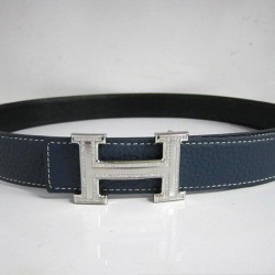 Replica Hermes in Calfskin Diamond H Belt HB120 Blue Silver