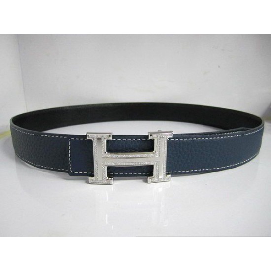 Replica Hermes in Calfskin Diamond H Belt HB120 Blue Silver