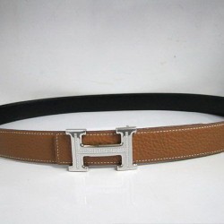 Fake Hermes in Calfskin Diamond H Belt HB120 Silver Camel Replica