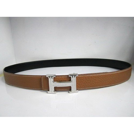 Fake Hermes in Calfskin Diamond H Belt HB120 Silver Camel Replica