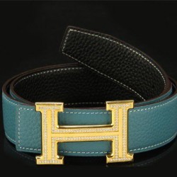 Replica Men's Hermes Belts Outlet HB5208 Gold Blue