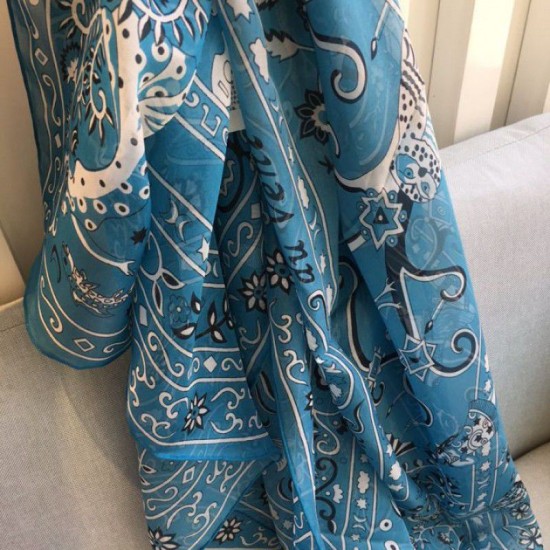 Replica Hermes Peuple de Vent Bandana Scarf 140 Blue