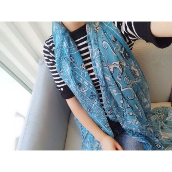 Replica Hermes Peuple de Vent Bandana Scarf 140 Blue