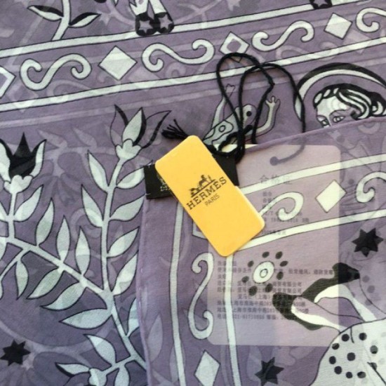 Fake Hermes Peuple de Vent Bandana Scarf 140 Purple Replica
