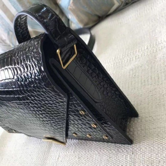Fake YSL Saint Laurent Margaux Satchel Crocodile Embossed Black Replica