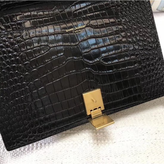 Fake YSL Saint Laurent Margaux Satchel Crocodile Embossed Black Replica