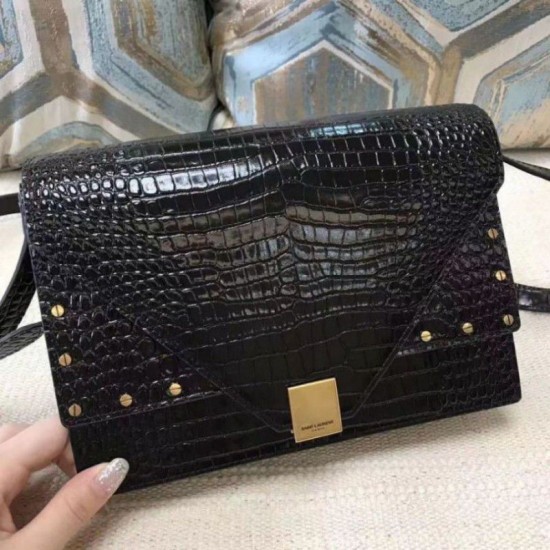 Fake YSL Saint Laurent Margaux Satchel Crocodile Embossed Black Replica