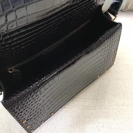 Fake YSL Saint Laurent Margaux Satchel Crocodile Embossed Black Replica