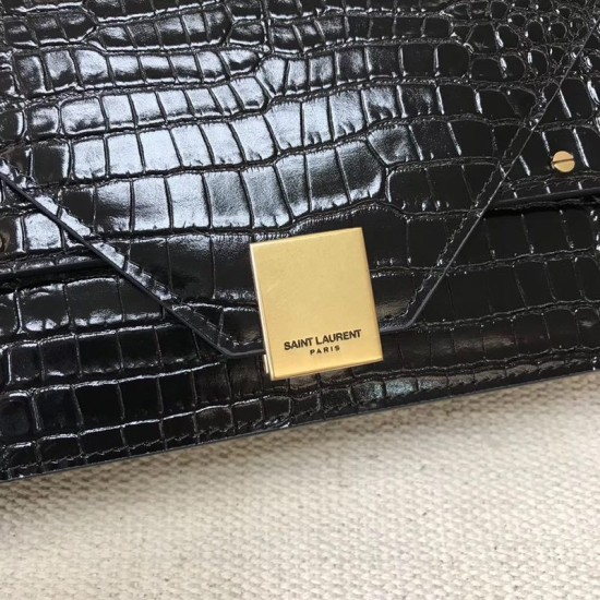 Fake YSL Saint Laurent Margaux Satchel Crocodile Embossed Black Replica