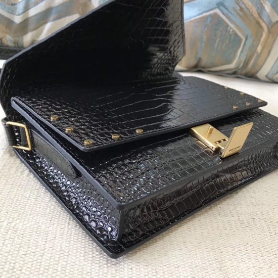 Fake YSL Saint Laurent Margaux Satchel Crocodile Embossed Black Replica