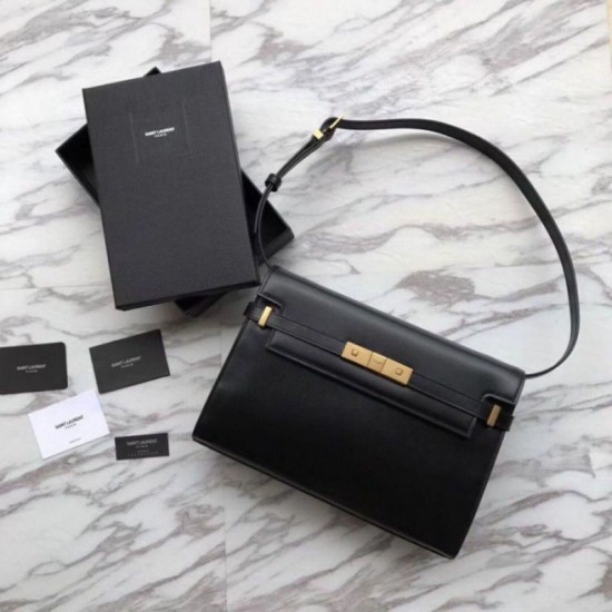 Fake YSL Saint Laurent Manhattan Baguette Top Handle Bag Black Replica