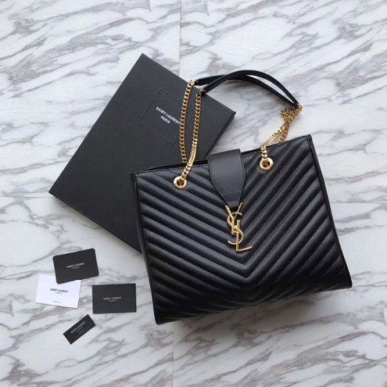 Replica YSL Saint Laurent Shoping Bag Graind leather Black