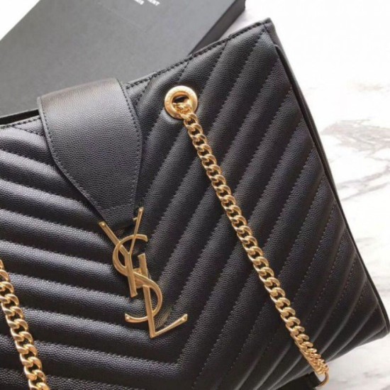 Replica YSL Saint Laurent Shoping Bag Graind leather Black