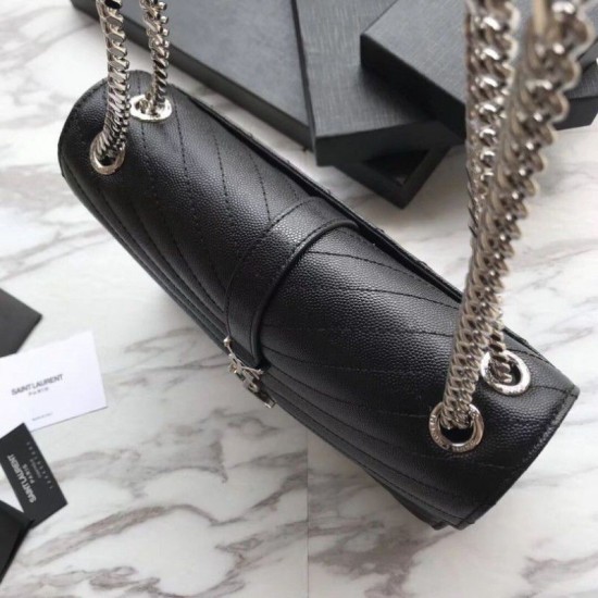 Fake YSL Saint Laurent Envelope Small Bag Grain Embossed Silver Hardware Replica
