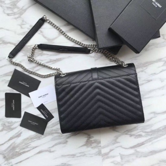 Fake YSL Saint Laurent Envelope Small Bag Grain Embossed Silver Hardware Replica