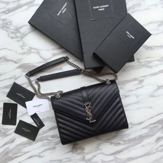 Fake YSL Saint Laurent Envelope Small Bag Grain Embossed Silver Hardware Replica
