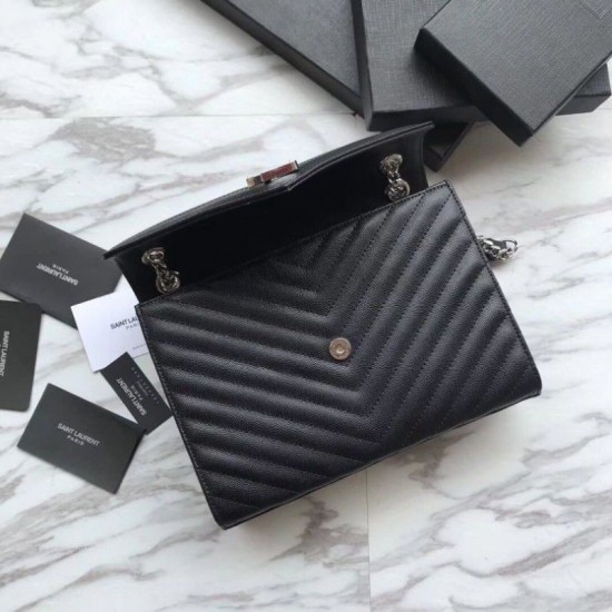Fake YSL Saint Laurent Envelope Small Bag Grain Embossed Silver Hardware Replica