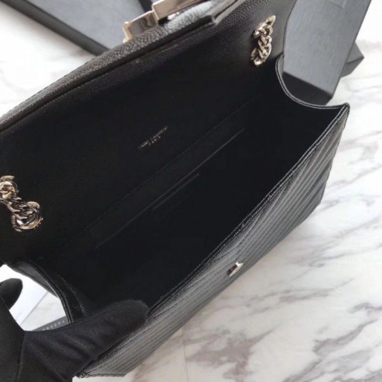 Fake YSL Saint Laurent Envelope Small Bag Grain Embossed Silver Hardware Replica