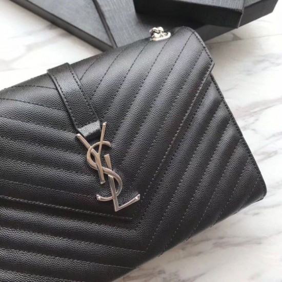 Fake YSL Saint Laurent Envelope Small Bag Grain Embossed Silver Hardware Replica