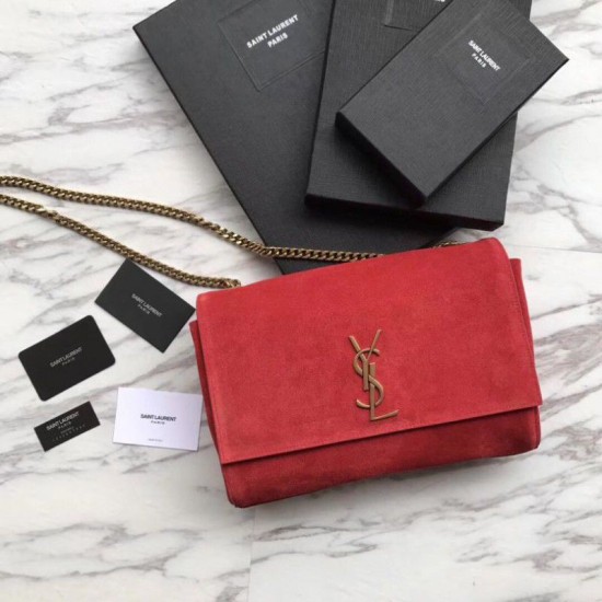 Fake YSL Saint Laurent Medium Reversible Kate Suede and Smooth Leather Red Replica