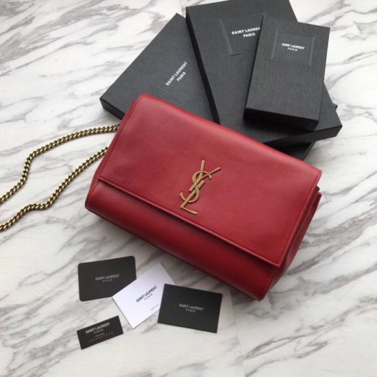 Fake YSL Saint Laurent Medium Reversible Kate Suede and Smooth Leather Red Replica