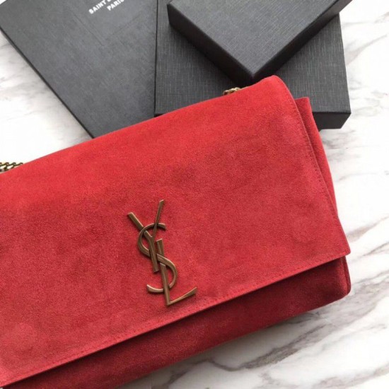 Fake YSL Saint Laurent Medium Reversible Kate Suede and Smooth Leather Red Replica