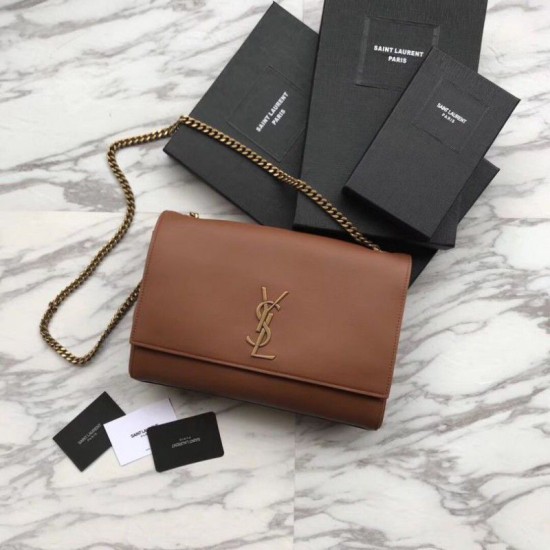 Replica YSL Saint Laurent Medium Reversible Kate Suede and Smooth Leather Brown