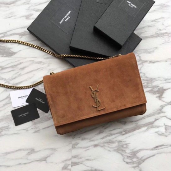 Replica YSL Saint Laurent Medium Reversible Kate Suede and Smooth Leather Brown