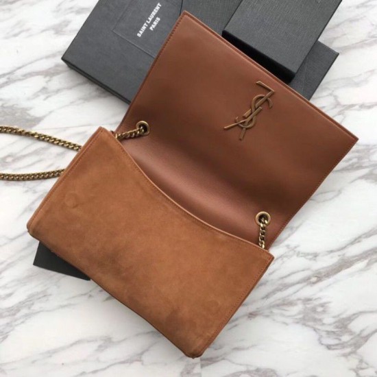Replica YSL Saint Laurent Medium Reversible Kate Suede and Smooth Leather Brown