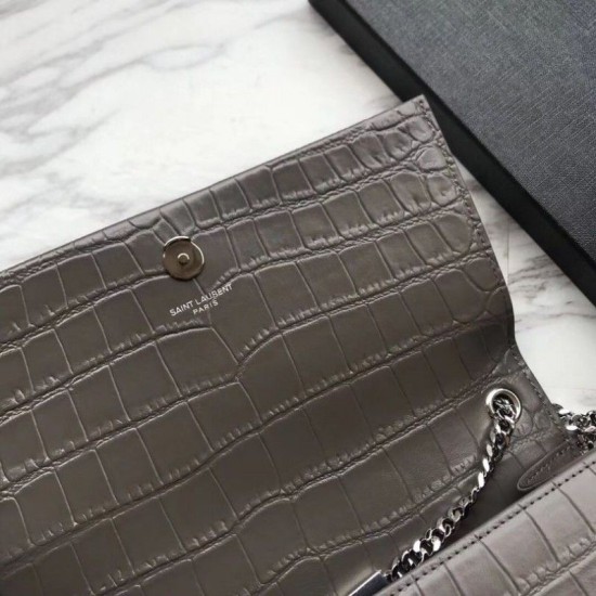 Replica Saint Laurent Medium Kate Monogram Crocodile Leather Shoulder Bag Gray